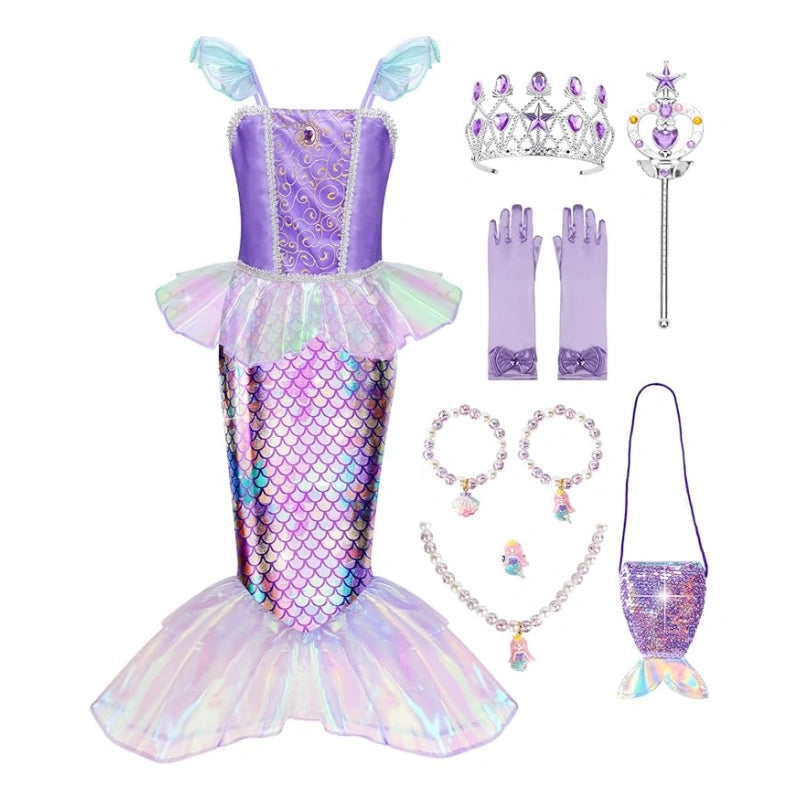 Nolangs Mermaid Dress for Girls – Princess Costume with Bag