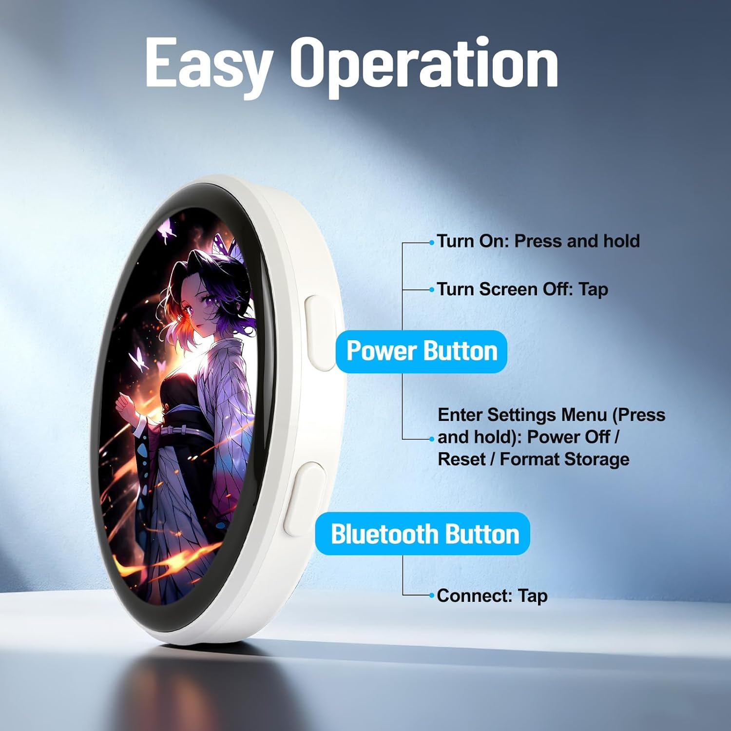 Digital Badge Pin with Anime Themed Pixel Screen - Smart E-Badge for Backpacks Cool Button Display Photo Name Tag - Perfect Electronic Gift for Anime Enthusiasts