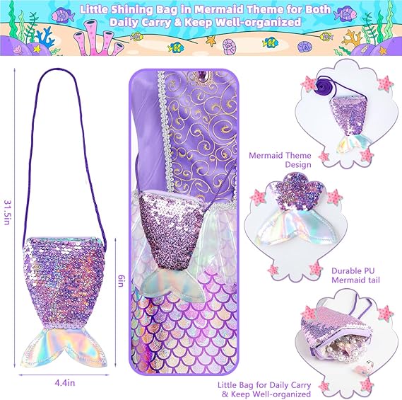 Nolangs Mermaid Dress for Girls – Princess Costume with Bag