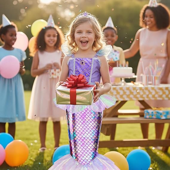 Nolangs Mermaid Dress for Girls – Princess Costume with Bag