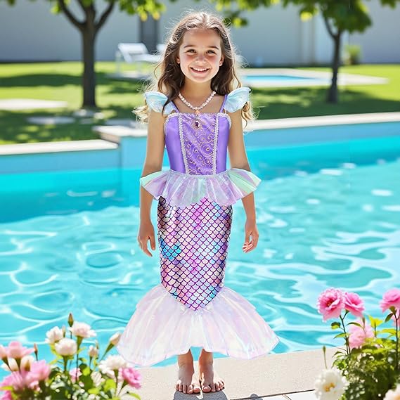 Nolangs Mermaid Dress for Girls – Princess Costume with Bag