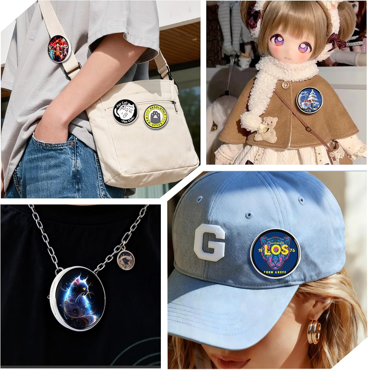 Digital Badge Pin with Anime Themed Pixel Screen - Smart E-Badge for Backpacks Cool Button Display Photo Name Tag - Perfect Electronic Gift for Anime Enthusiasts