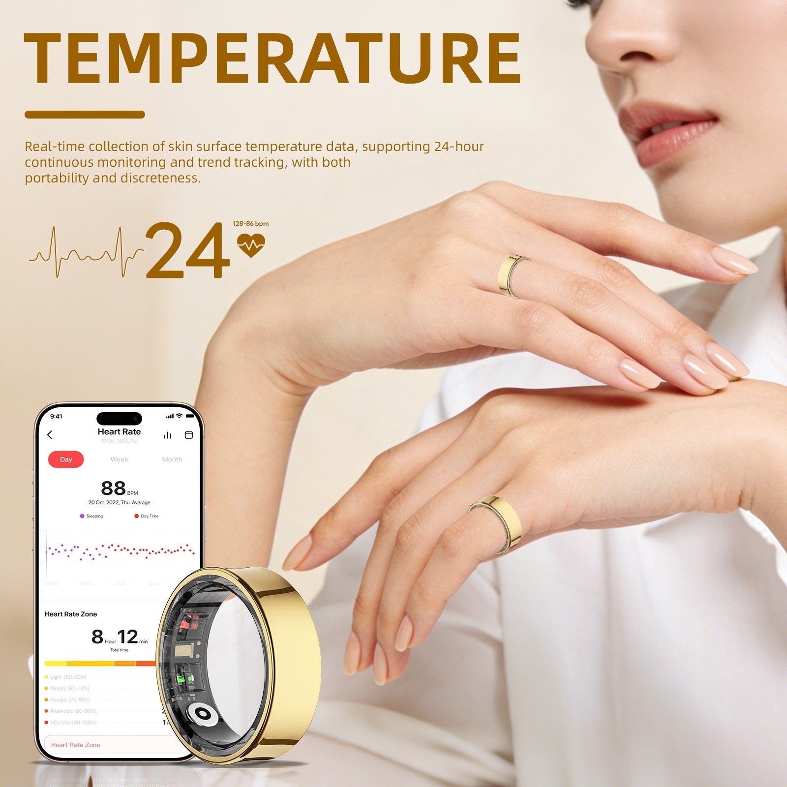 Bague intelligente Nolangs R9 en titane – Surveillance de la température corporelle